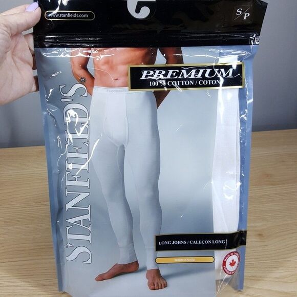 STANFIELDS Long Johns Mens Small White Premium 100% Cotton Base Layer Pant - Picture 2 of 6